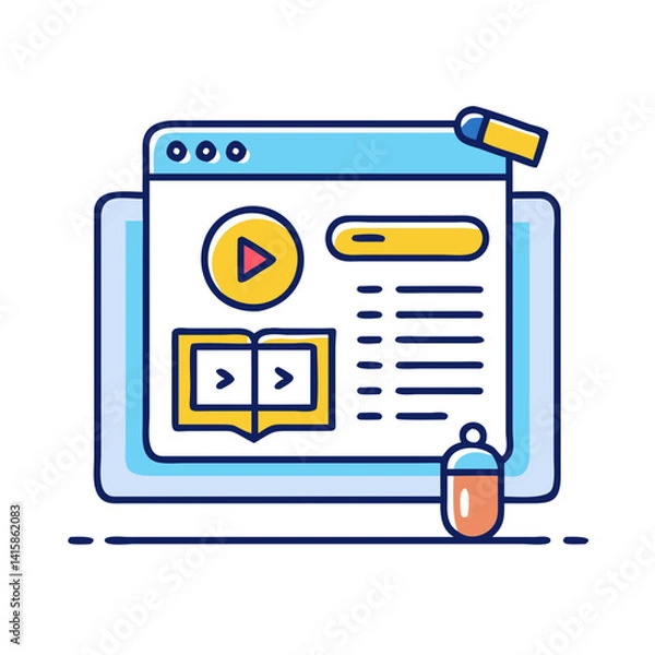 Obraz Online learning course on computer with book icon