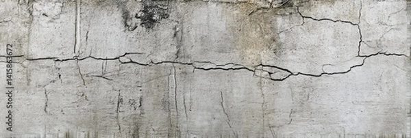 Fototapeta Aged, weathered concrete wall with deep cracks