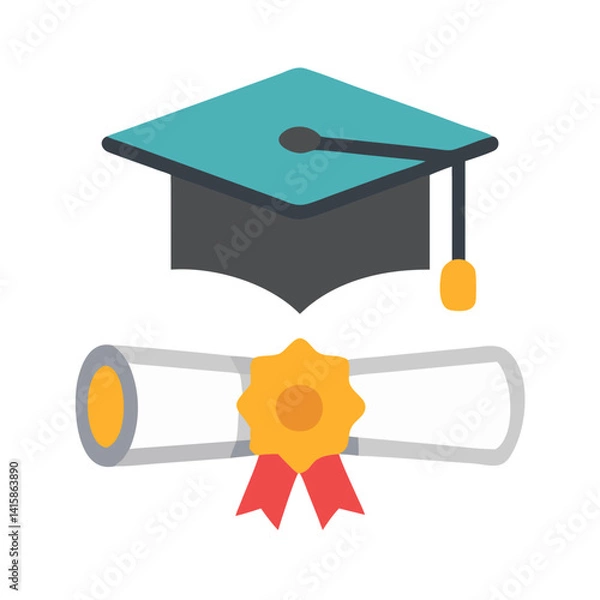 Obraz Graduation Cap and Diploma Illustration on Black Background