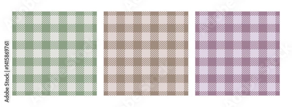 Fototapeta Pastel Buffalo check seamless pattern set. Checkered plaid textures. Geometric square fabric prints.