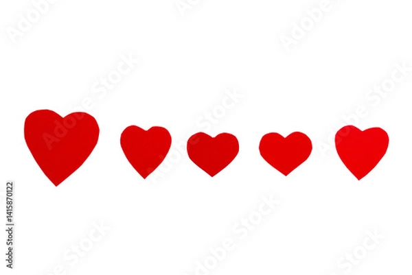 Fototapeta Red paper hearts in horizontal line
