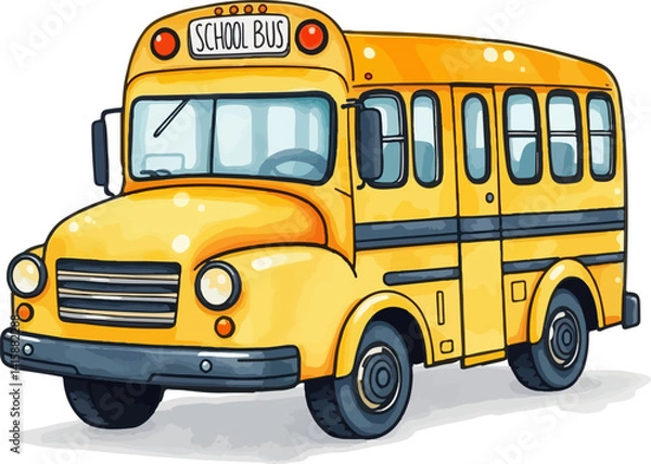 Obraz School bus watercolor vector illustration.