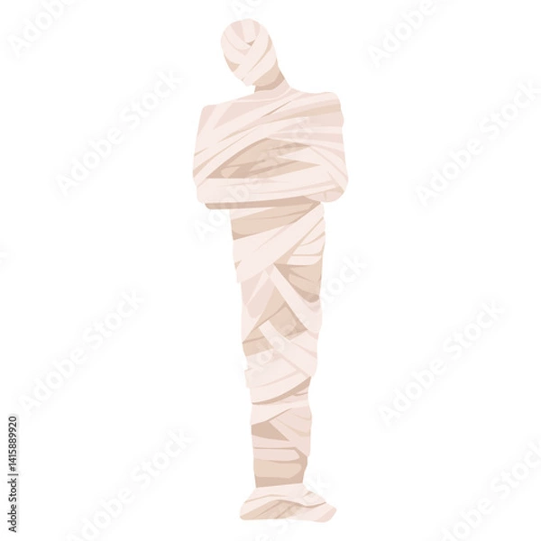 Obraz Wrapped human mummy figure in beige bandages, flat graphic style on white background. Concept of ancient Egypt and Halloween. Vector illustration