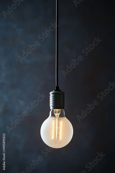 Fototapeta Modern White Lightbulb Hanging in a Dark Room Creating an Atmosphere of Tranquility and Minimalism