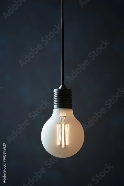 Fototapeta Modern Glowing Lightbulb in Pear Shape Hangs From the Ceiling Illuminating a Dark, Empty Space, Creating a Soothing Ambience for Any Artistic Studio