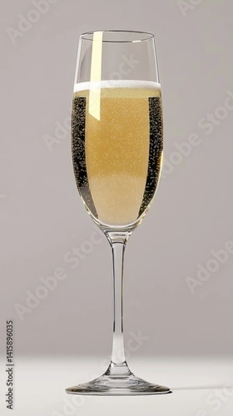 Obraz Celebrating Moments With Sparkling Elegance in a Hyper-Realistic Glass of Champagne Set Against a Light Gray Background