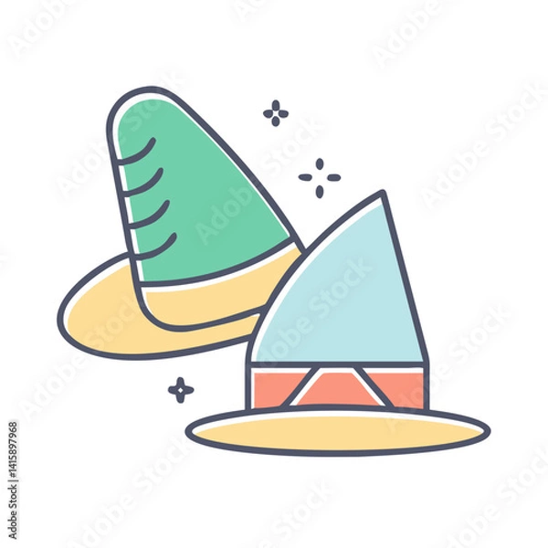 Fototapeta Whimsical Two Hats Stacked with Geometric Design Elements and Sparkling Details