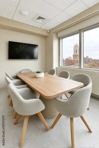 Fototapeta modern office with table in nordic style