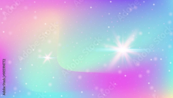 Fototapeta Magic Gradient. Pink Princess Background And Beautiful Unicorn Pattern. Purple Fairy Hologram. Glitter And Sparkle In A Cute Fantasy Universe Space. Blue Magic Gradient.