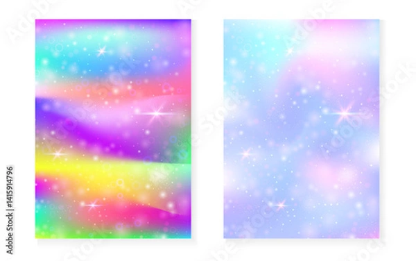 Fototapeta Rainbow background with kawaii princess gradient. Magic unicorn hologram.