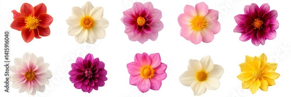 Fototapeta Colourful dwarf dahlia flower isolated against a transparent background