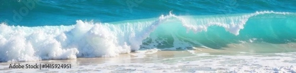 Obraz Ocean waves crashing on the shore with foam and blue turquoise water texture , sea, waves, surf