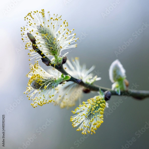 Fototapeta closeup of willow catkins in spring