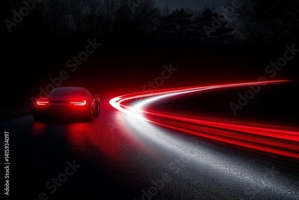 Fototapeta Red and Blue Light Trails Abstraction on a Background of Deep Black
