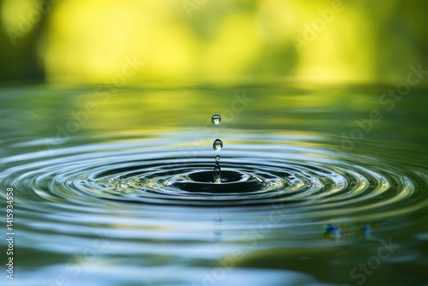 Fototapeta Water Droplet Creating Ripples on Water Surface