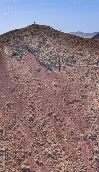 Obraz Dramatic aerial image of the volcanic mountains Las Calderas Colderon Hondo and landscape near Corralejo in Fuerteventura Canary Islands Spain	