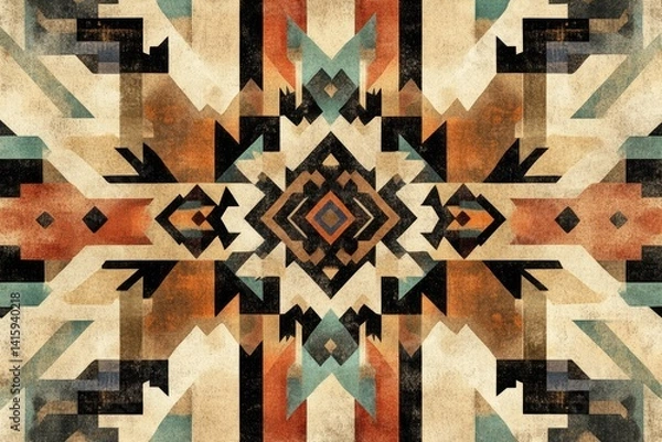 Fototapeta Abstract geometric pattern with earthy tones and a symmetrical design, evoking Southwestern or Native American art.