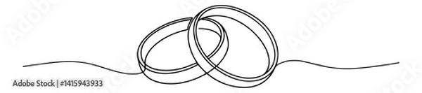 Fototapeta continuous line vector of two wedding rings intertwined, symbol of love and commitment