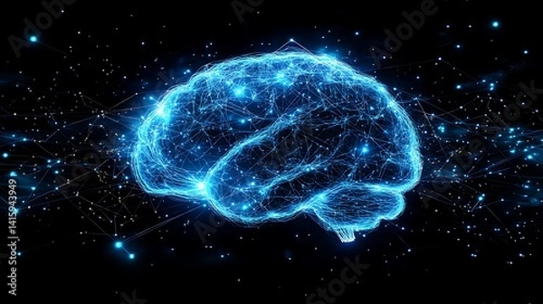 Fototapeta Glowing Digital Brain with Neural Pathways