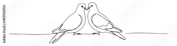 Fototapeta minimalist vector of two doves facing each other, symbol of love and unity in line art