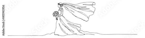 Fototapeta minimalist vector of bride and groom in romantic embrace, drawn in continuous line style