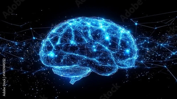 Fototapeta Glowing Digital Brain with Neural Pathways