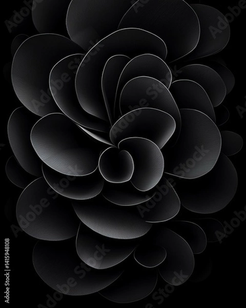 Obraz Top-view, Patterns, Texture. Elegant Abstract Design Featuring Curved Shapes in Monochrome Black