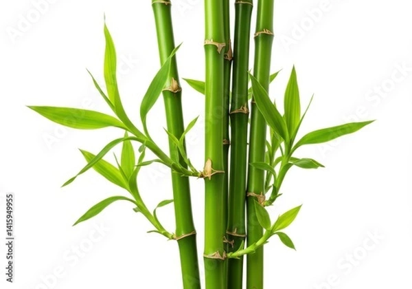 Obraz Green bamboo stalks and leaves isolated on white