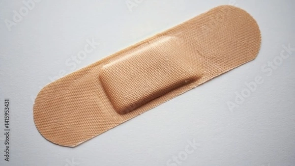 Obraz A sterile, hypoallergenic bandage with cotton backing and acrylic adhesive on a white surface.