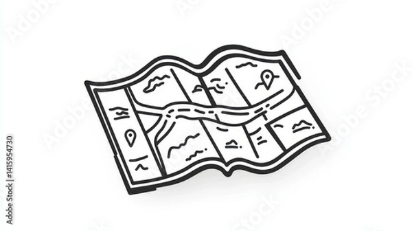 Obraz Paper Map line icon. linear style sign for mobile concept and web design. A folded map outline vector icon. Location navigation symbol, logo illustration. Vector graphics