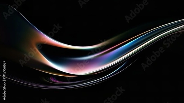Fototapeta Abstract iridescent background design 3d render. Gradient design element for banners backgrounds wallpapers. Abstract iridescent liquid form on black background