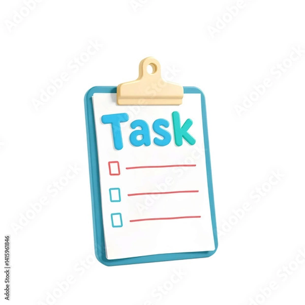 Fototapeta Task Checklist: A digitally rendered image presents a simple clipboard with the word "Task" at the top, accompanied by checkboxes, to represent concept.