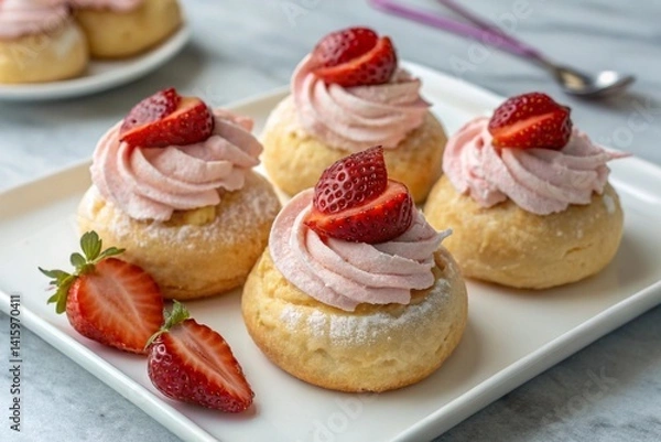 Obraz Strawberry cream puffs