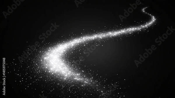 Fototapeta Magical Sparkle Trail with Glowing White Particles in Curved Pattern on Dark Canvas for Fantasy Design Elements