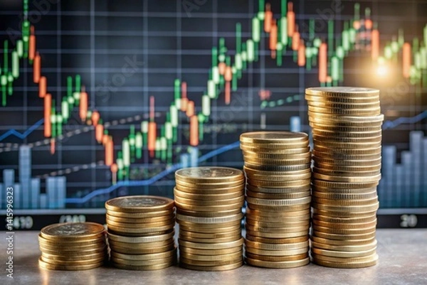 Obraz Investing and stock market gains concept with subtle candlestick charts symbolizing profit growth