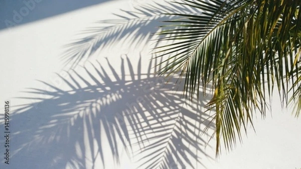 Obraz A serene tropical scene featuring palm leaves and sunlit shadows.
