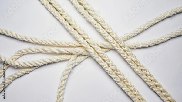 Fototapeta Overlapping ropes in a natural color against a neutral background.