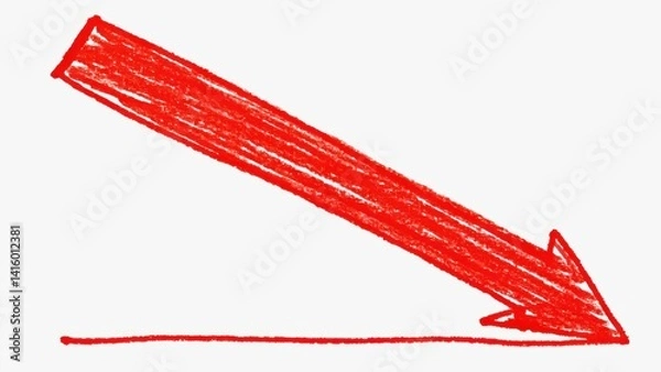 Fototapeta Red downward arrow graphic on a light grey background. Indicator of falling trends or negative analysis.
