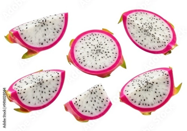 Fototapeta Fresh dragon fruit slices isolated on a bright isolated on white background
