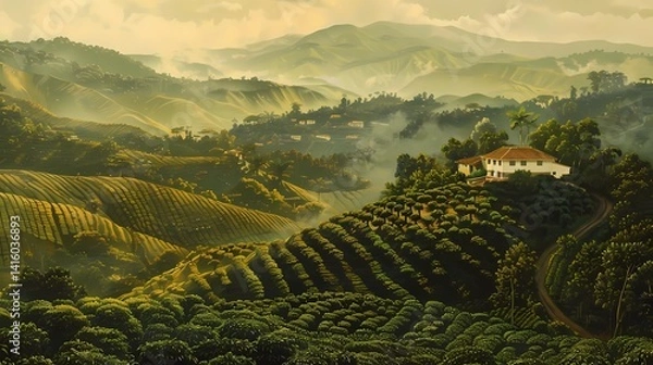 Fototapeta A coffee plantation, Generative AI illustrations.