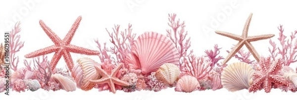 Fototapeta Pink Seashell Border