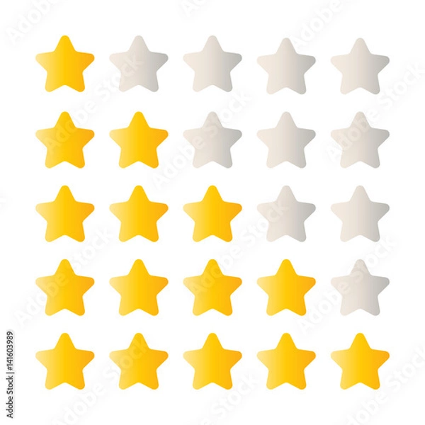 Fototapeta 5 star rating set. Simple rounded shapes in grey and yellow.