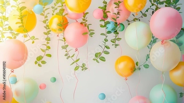 Fototapeta Farewell Party, balloon garland, spring theme, indoors, realism, naturallight, white background, Generative AI illustrations.