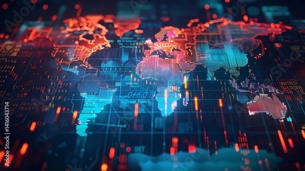 Fototapeta A world economic growth, Forex financial graph chart,market report on cash currency and finance Digital economy on dark background, Generative AI illustrations.