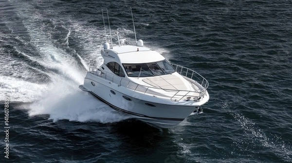 Fototapeta High speed powerboat cutting through dark water dynamic action shot