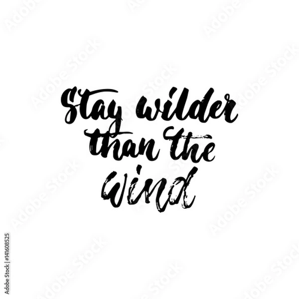 Fototapeta Stay wilder than the wind - hand drawn lettering phrase isolated on the white background. Fun brush ink inscription for photo overlays, greeting card or t-shirt print, poster design.