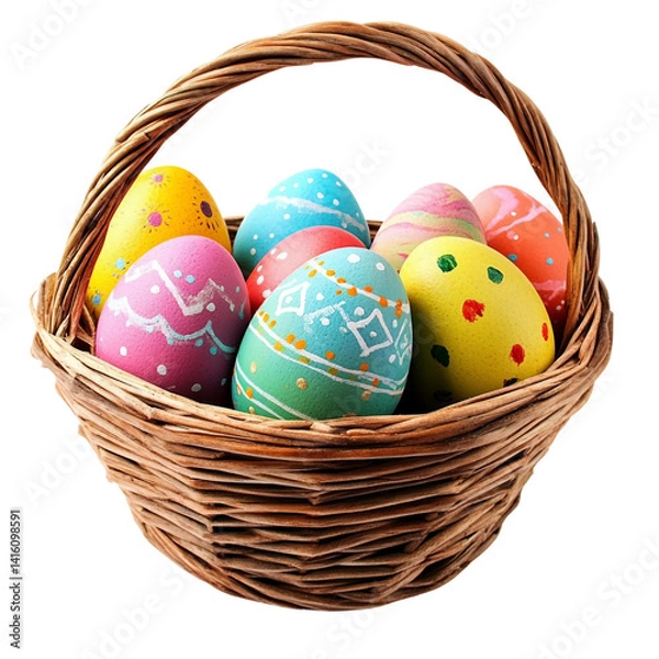 Fototapeta  Easter eggs in a wicker basket isolated on white background