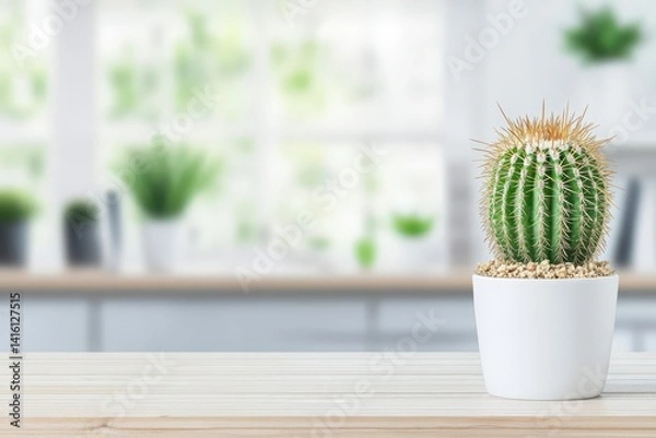 Obraz Blurred office with a cactus on the desk, professional environment