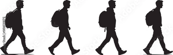 Obraz Silhouette Boys Walking with Backpacks Vector Illustration