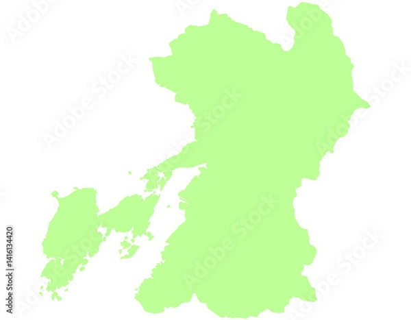 Fototapeta 熊本県　地図　黄緑　イラスト